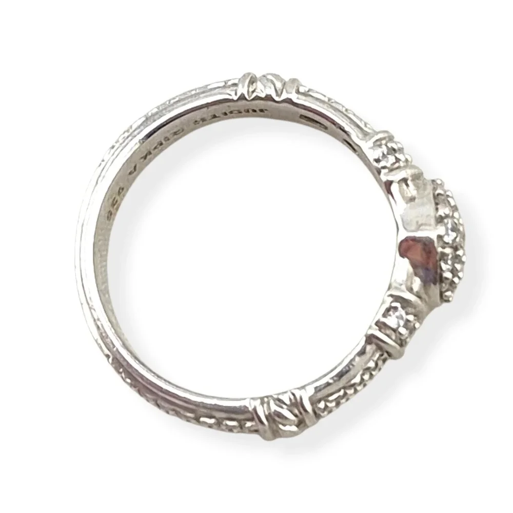 Judith Ripka Sterling Silver Pave CZ Heart Ring 925 Basketweave Rope Size 8
